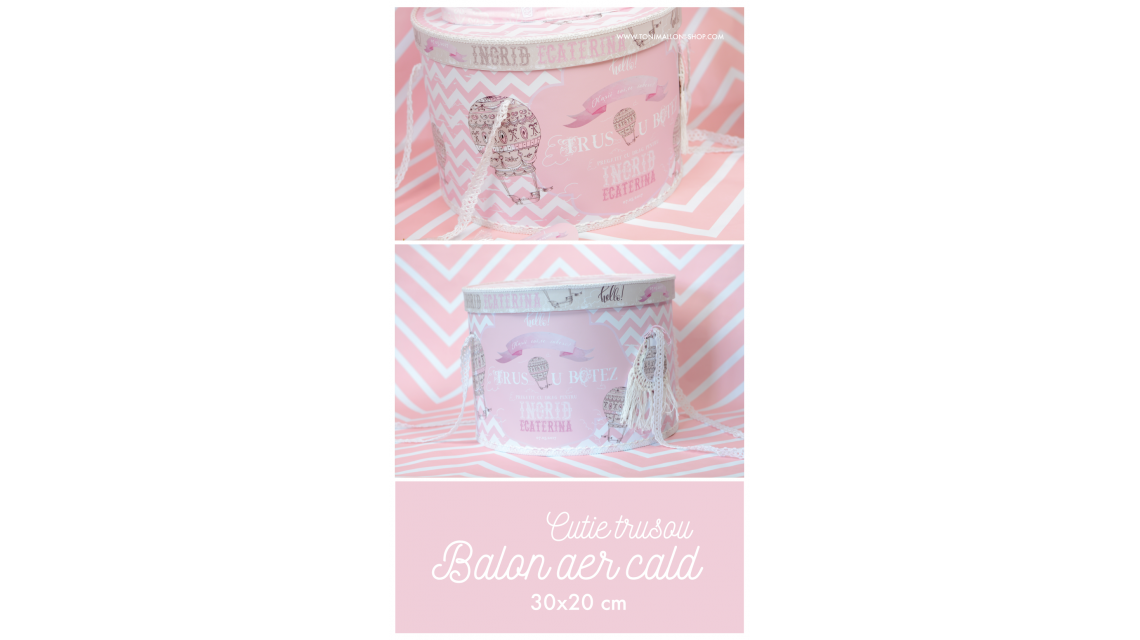 Trusou de botez cu baloane de aer cald roz si broderie, Hot Air Pink Balloon!  8